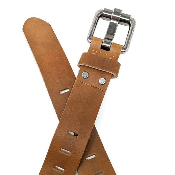 Civil Society Belt Mens 32 Brown Leather Western Large Silver Buckle - Picture 1 of 9